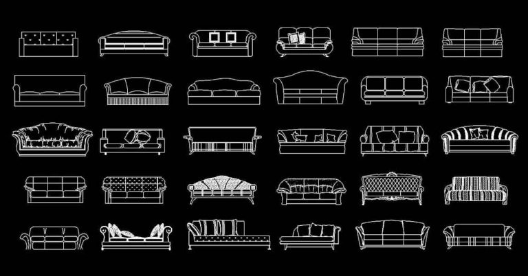 3-Seater Sofas CAD Blocks: 2D DWG Front Elevation Views